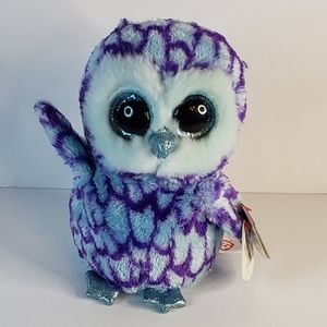 Ty Beanie Boo Oscar Owl 2015 Purple 6" Plush Doll  Blue Sparkle Eyes